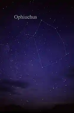 The constellation Ophiuchus as it can be seen by naked eye.[37]