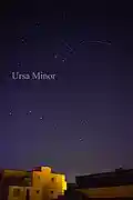Polaris is the brightest star in the constellation of Ursa Minor (upper right).