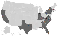 Location of teams in Atlantic Coast Conference