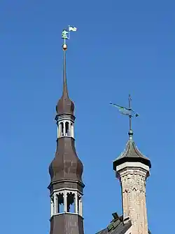 Weather vanes on the Tallinn Town Hall, the taller one is the iconic Old Thomas
