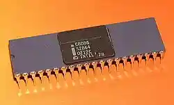 40-pin gray ceramic DIP on orange background labeled with Intel logo, C8086 and '78 copyright