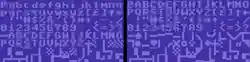 Two character sets, both light blue against a darker background