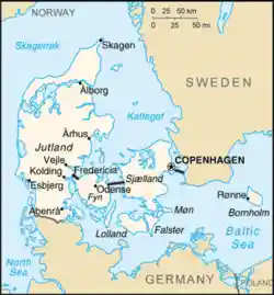 A labelled map of Denmark