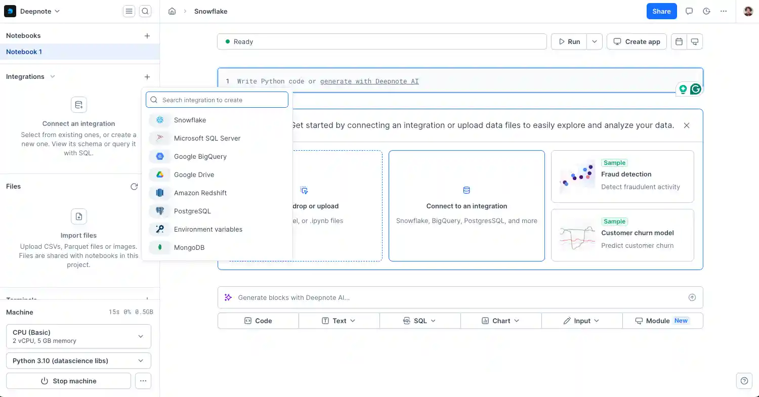 Create Snowflake integration