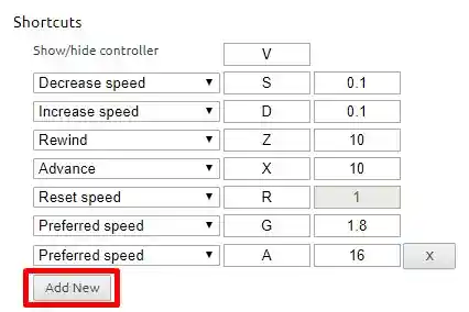 settings Add New shortcut
