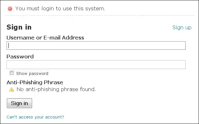 Example SSO server login screen