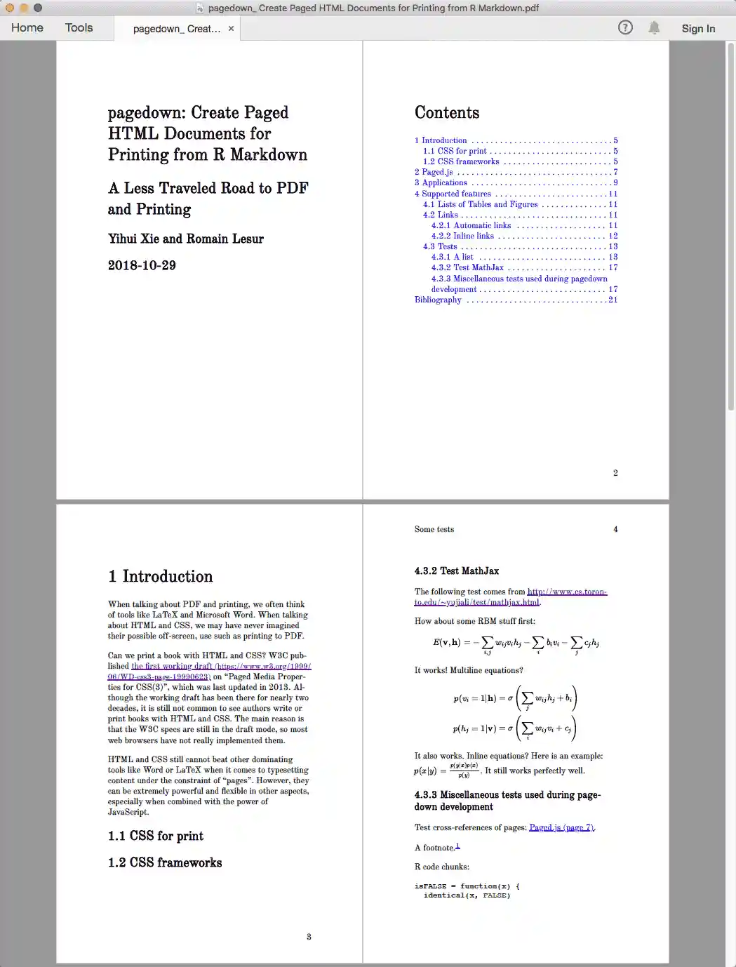 A paged HTML document