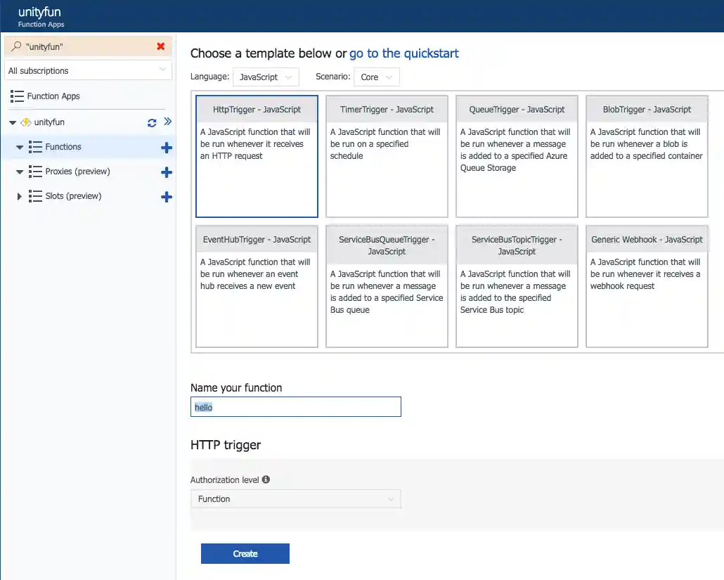 Azure 'hello' function