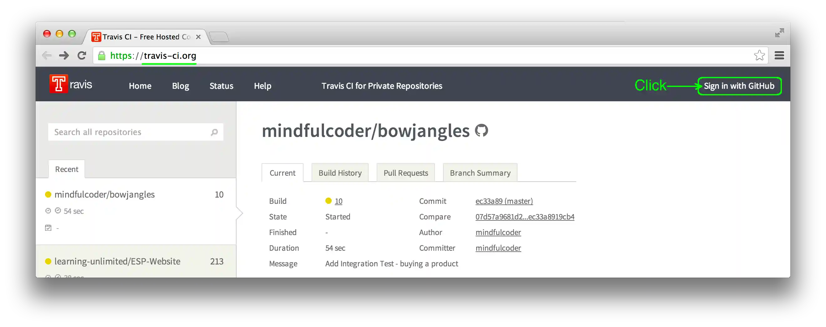 Travis Login with GitHub