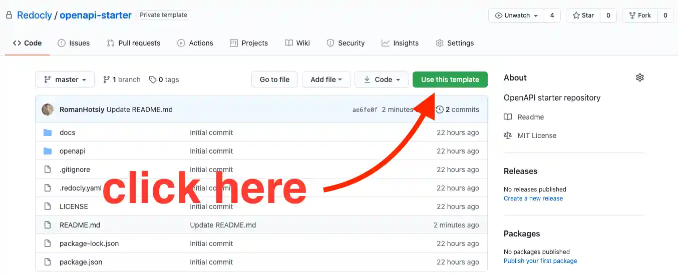 Click use template button