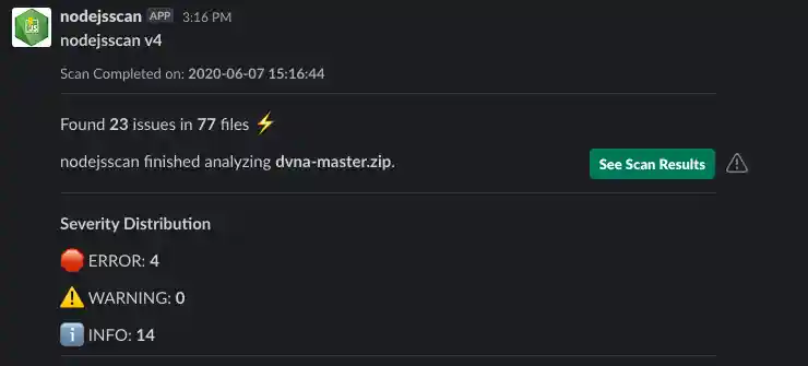nodejsscan slack alert
