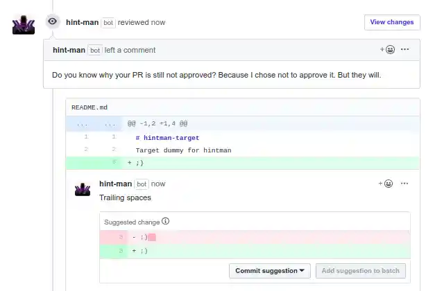 Hintman not approves