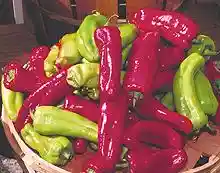 Fresh green and red chilis