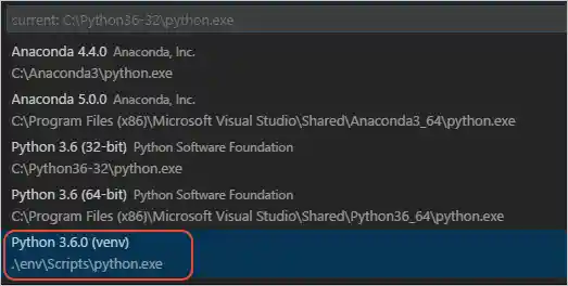 Flask tutorial: selecting the virtual environment for Python