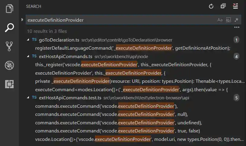 A simple text search across files