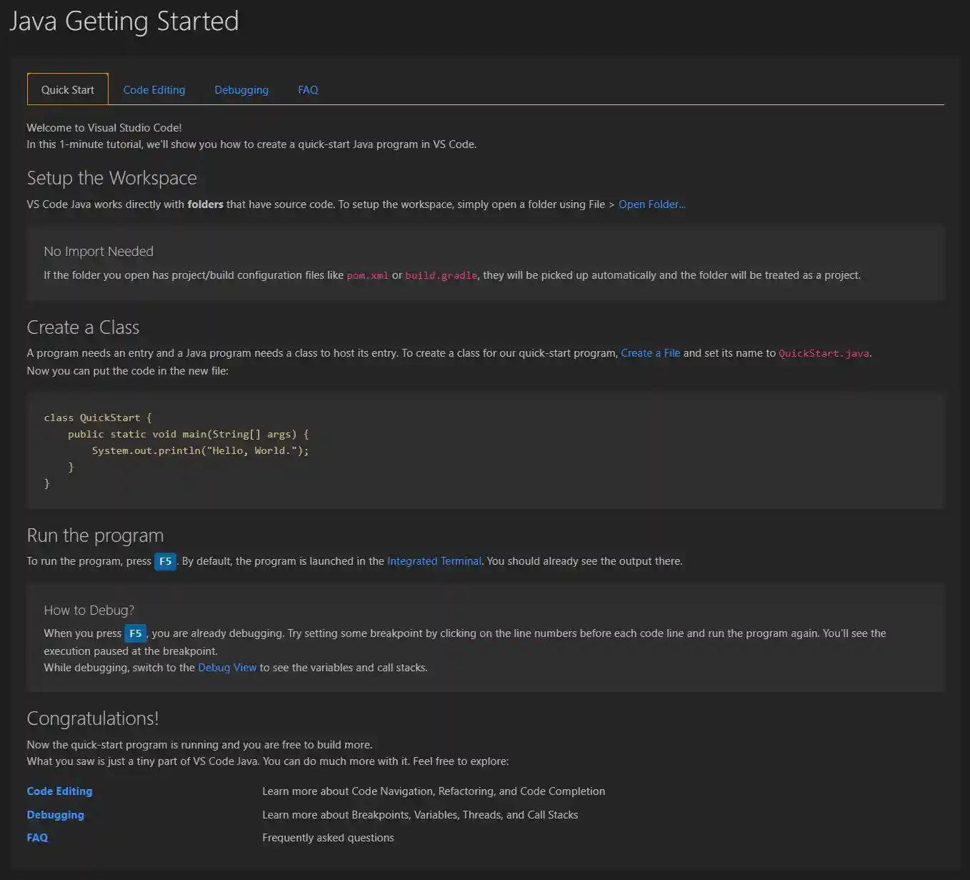 Java Getting Started