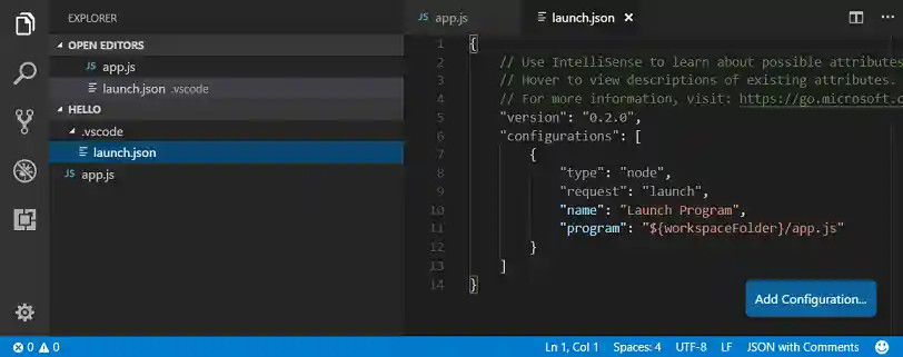 launch.json in Explorer