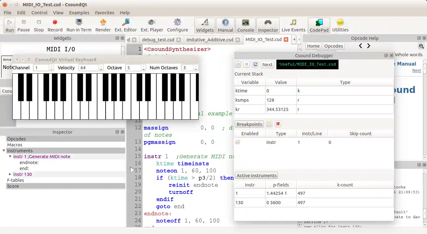 CsoundQt Debugger screenshot