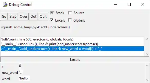 Python IDLE Debug window pt. 2