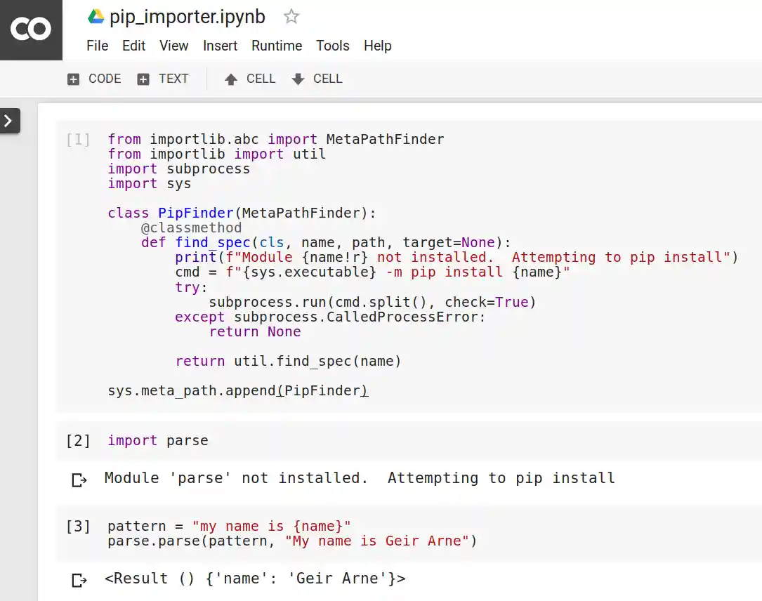 Automatically installing packages inside Google Colab