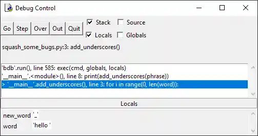 Python IDLE Debug window pt. 1
