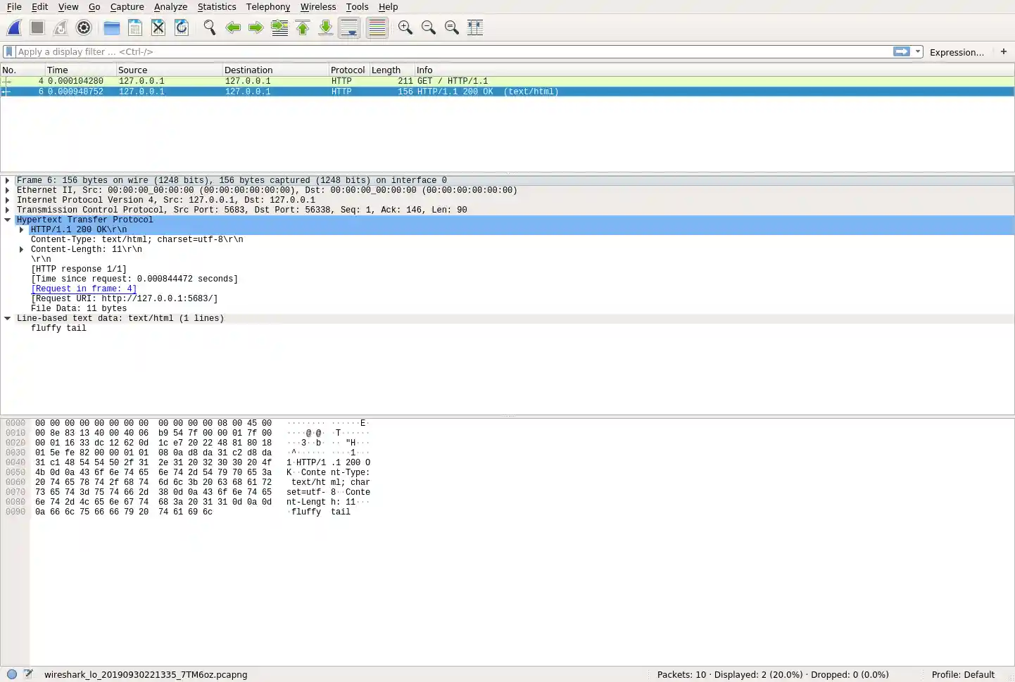 wireshark with HTTP response expanded