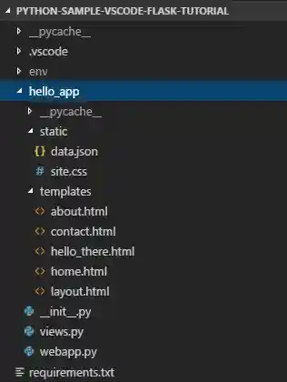 Flask tutorial: modified project structure with separate files and folders for parts of the app