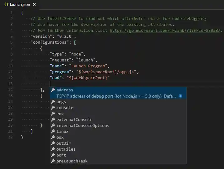 launch json suggestions