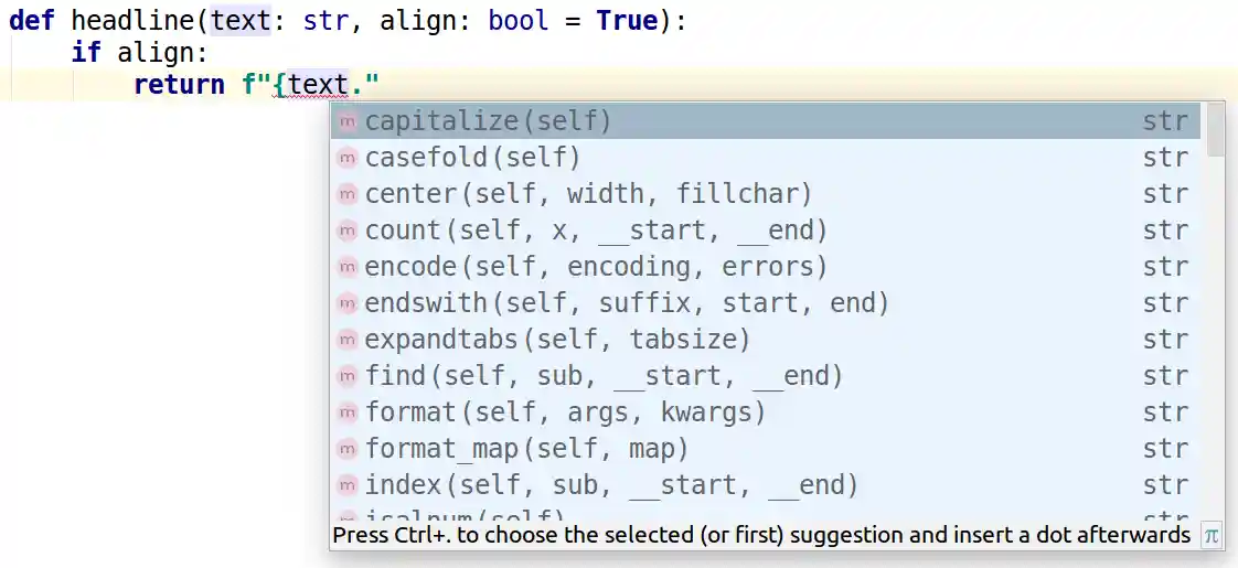 Code completion in PyCharm on a typed variable