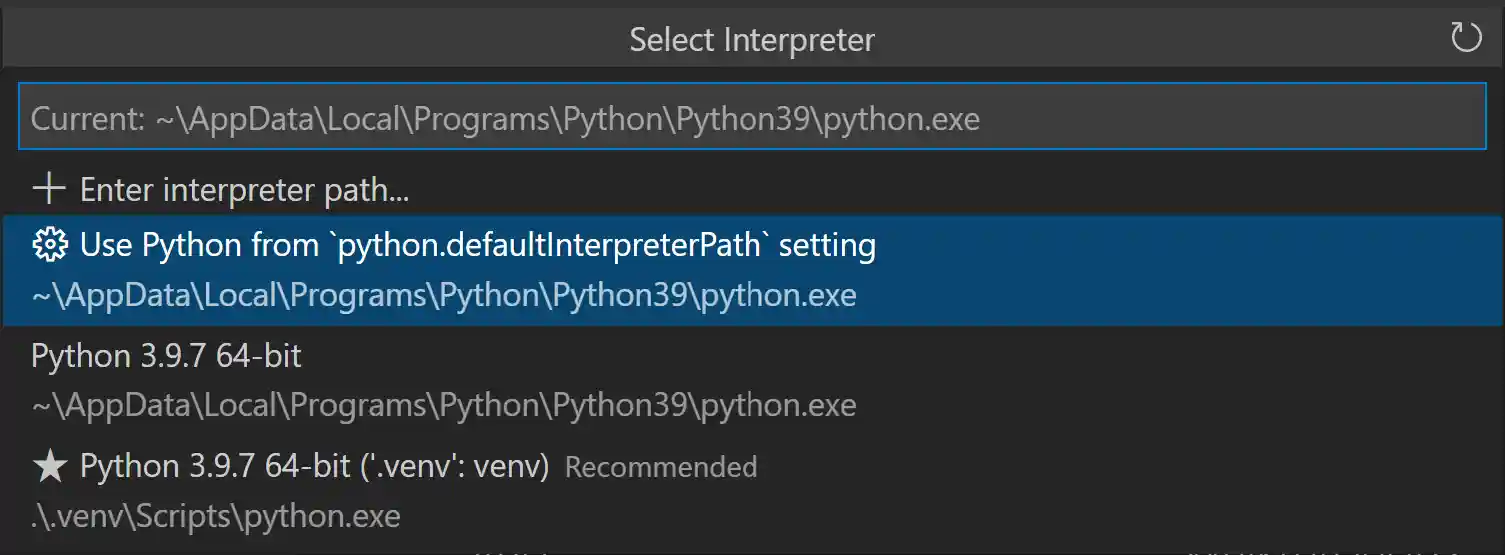 Flask tutorial: selecting the virtual environment for Python