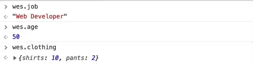 browser console output showing wes object
