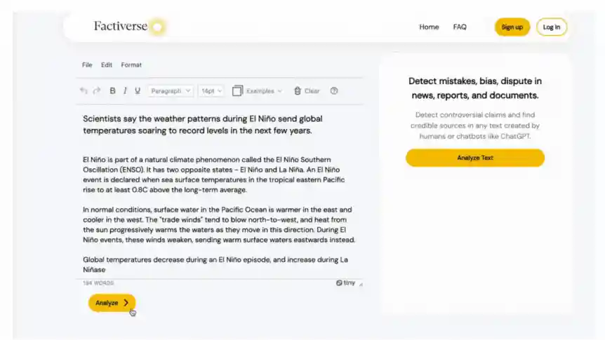 Factiverse Editor preview
