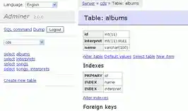 Adminer – screenshot