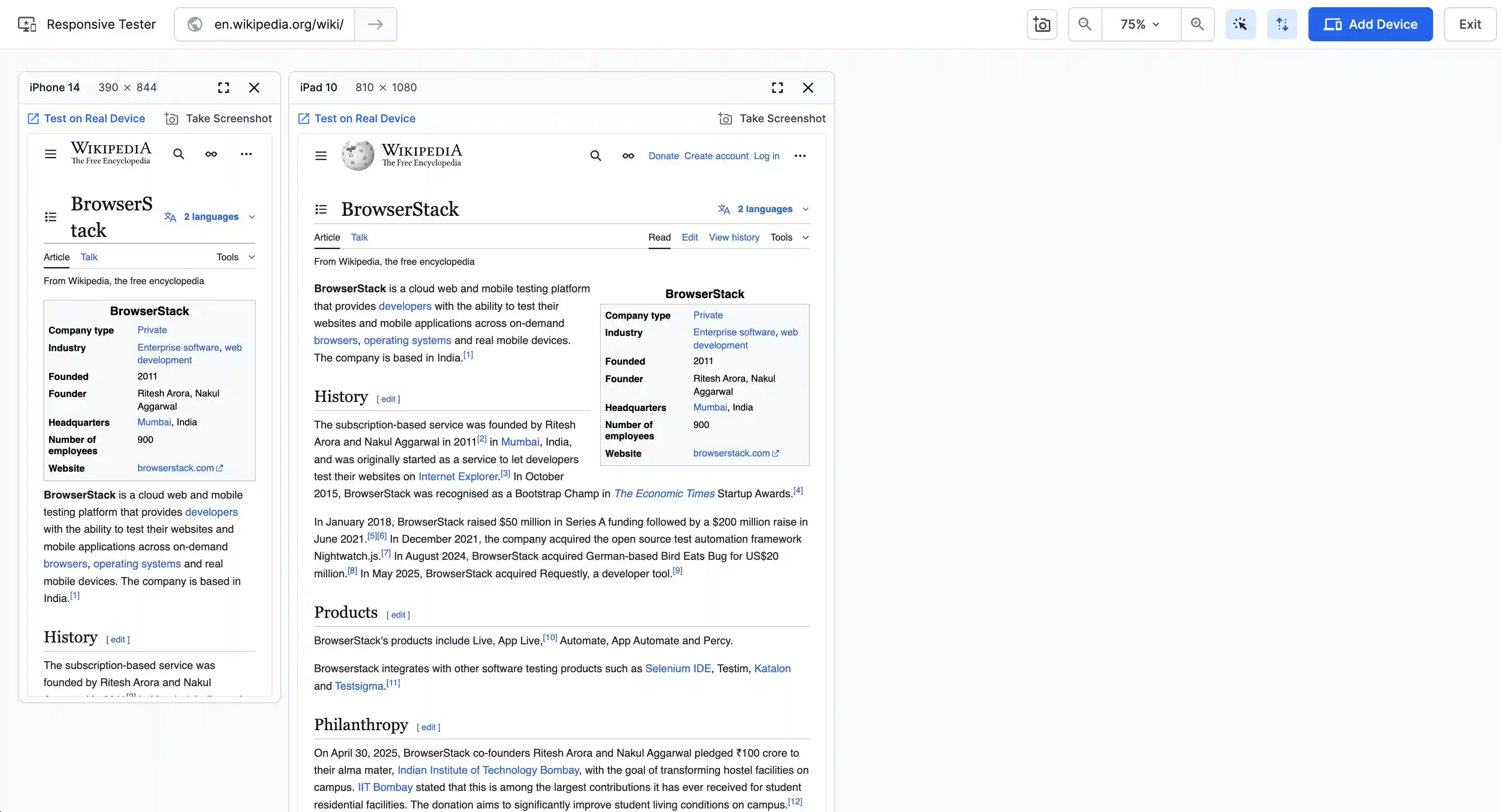 Screenshot showing details of bug capture