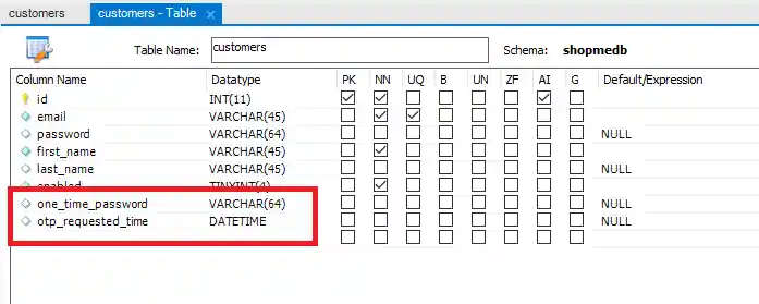update customers table