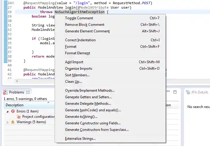 context menu for code