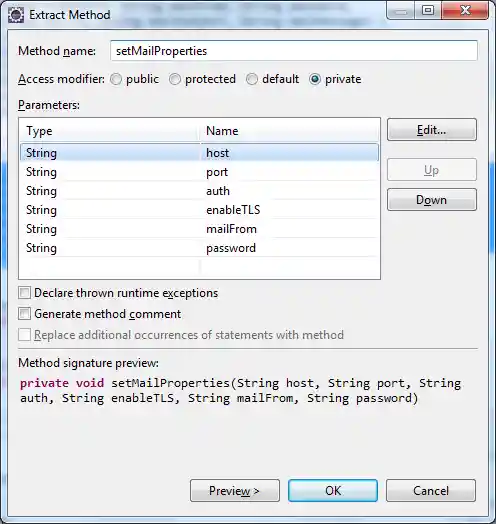 Extract Method dialog