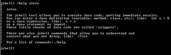 help intro jshell