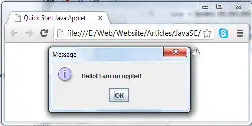 Applet message dialog