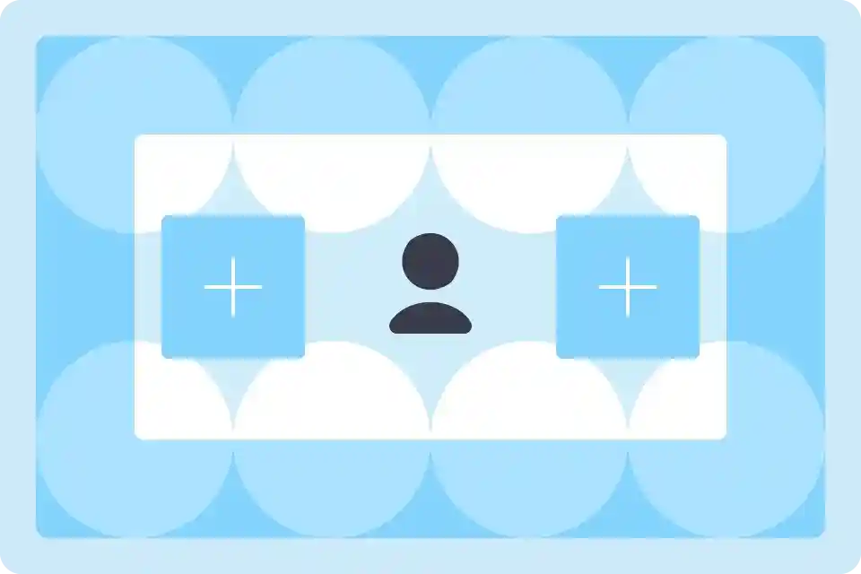 man black icon on blue backround with pluses on side