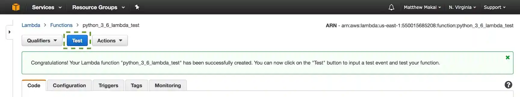 Test button on the execution screen.