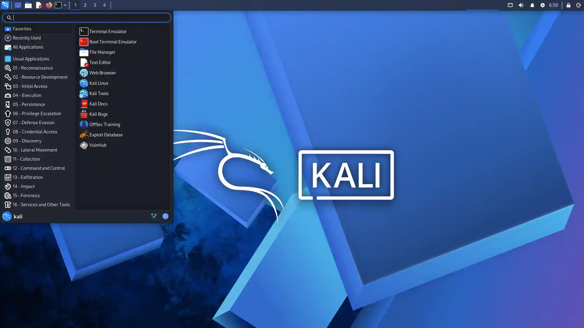 Kali Linux desktop