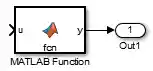 This image shows a MATLAB Function block attached to an Outport block.