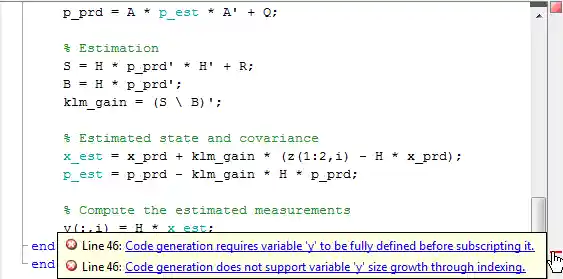 Code analyzer window, showing red indicator and hyperlinks to error locations