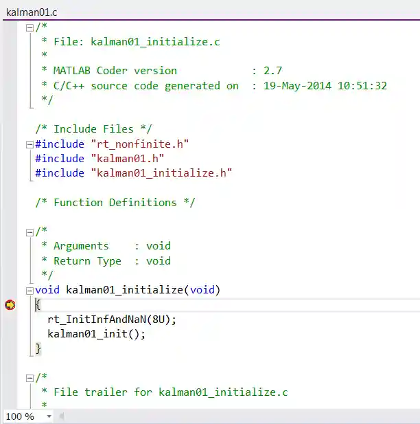 Microsoft Visual Studio displays function with debugger breakpoint.