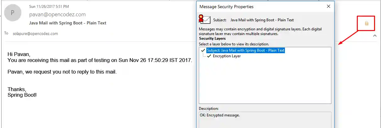 Encrypted email using java