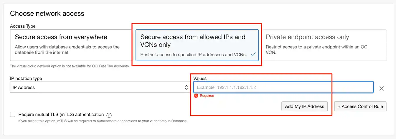 Screenshot of Oracle Autonomous Cloud database creation button