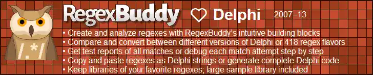 RegexBuddy—The best regex editor and tester for Delphi developers!