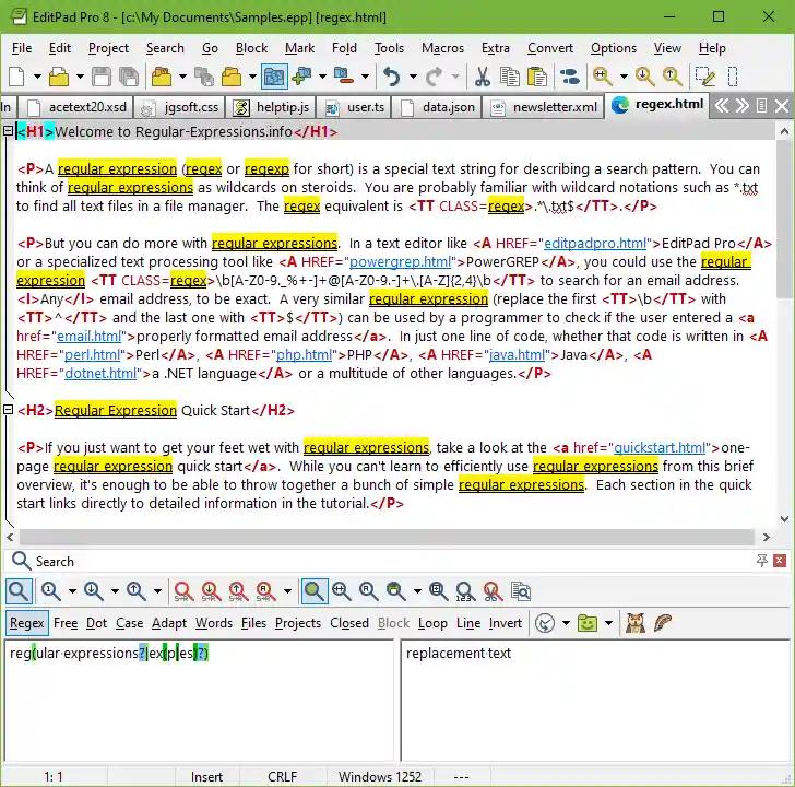 Searching Using Regular Expressions with EditPad Pro