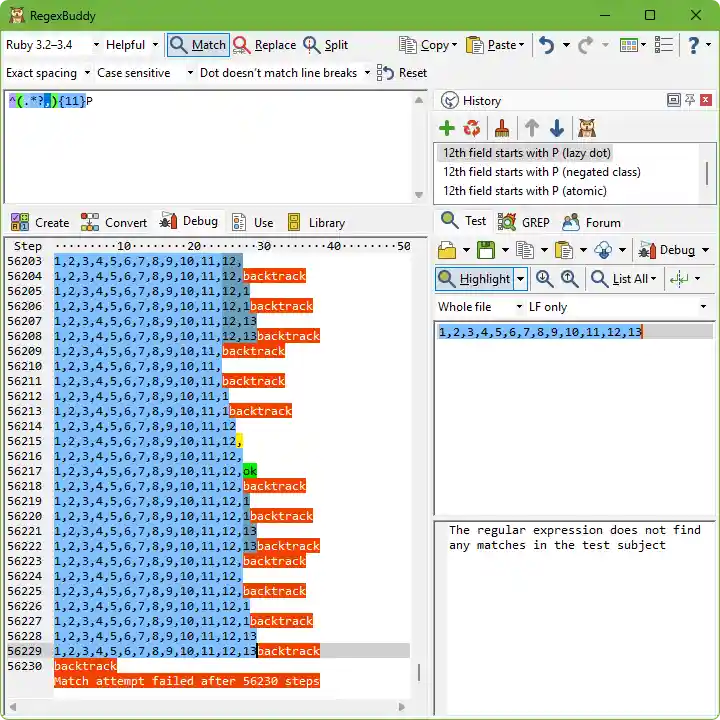 Evidence of catastrophic backtracking in RegexBuddy